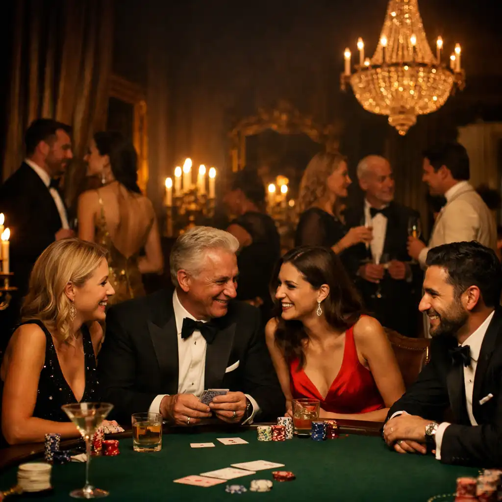 Private gala in a Mayfair townhouse with guests around a poker table